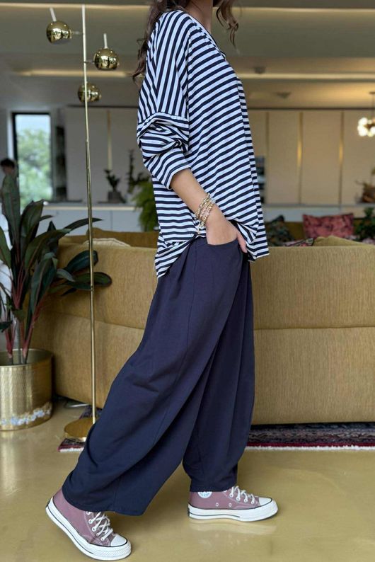 Made in Italy Perfect Breton V Long Sleeve Top Navy - ** 